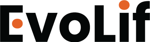 Evolif logo with black text and orange dots on a white background