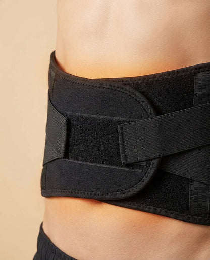 Close-up of EvoLif wireless heated vibration belt showing adjustable Velcro straps for secure fit and supportive compression.